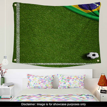 Soccer Field With Ball And Flag Of Brazil Wall Art 65619407