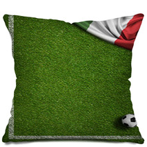 Soccer Field With Ball And Flag Of Italy Pillows 66056749