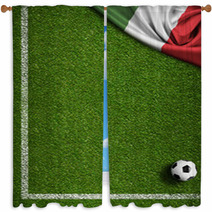 Soccer Field With Ball And Flag Of Italy Window Curtains 66056749