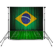 Soccer Field With Flag Of Brazil On Green Curtain Backdrops 65905769