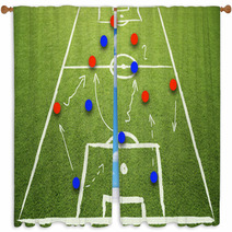 Soccer Game Strategy Plan Concept On Sketch Football Field Soccer Strategy Plan Team On Sunny Green Grass Background Window Curtains 103055907