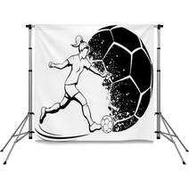 Soccer Girl Kicking With Grunge Soccer Ball Background Backdrops 213730105