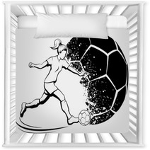 Soccer Girl Kicking With Grunge Soccer Ball Background Nursery Decor 213730105