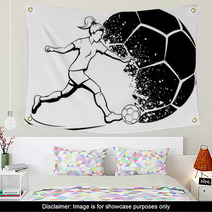 Soccer Girl Kicking With Grunge Soccer Ball Background Wall Art 213730105
