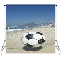 Soccer Goal Ball In Football Net Rio De Janeiro Brazil Beach Backdrops 65709846