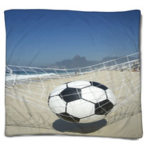 Soccer Goal Ball In Football Net Rio De Janeiro Brazil Beach Blankets 65709846