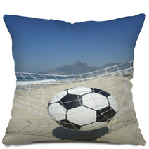 Soccer Goal Ball In Football Net Rio De Janeiro Brazil Beach Pillows 65709846