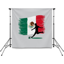 Soccer Player Action With United Mexican States Flag On Backgrou Backdrops 66129520