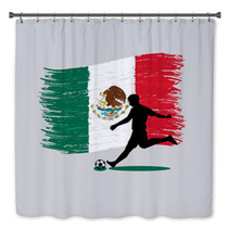Soccer Player Action With United Mexican States Flag On Backgrou Bath Decor 66129520