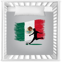 Soccer Player Action With United Mexican States Flag On Backgrou Nursery Decor 66129520