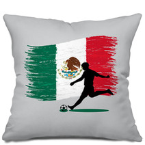 Soccer Player Action With United Mexican States Flag On Backgrou Pillows 66129520