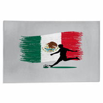 Soccer Player Action With United Mexican States Flag On Backgrou Rugs 66129520