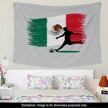 Soccer Player Action With United Mexican States Flag On Backgrou Wall Art 66129520