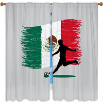 Soccer Player Action With United Mexican States Flag On Backgrou Window Curtains 66129520