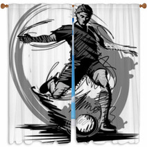 Soccer Player Kicking Ball Vector Illustration Window Curtains 39350405