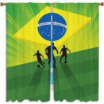 Soccer Player On Green Light Background Window Curtains 65834448