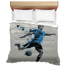 Soccer Player With A Graphic Trail Bedding 132754246
