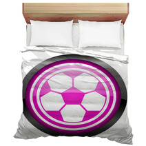 Soccer Violet Glossy Icon On White Background Bedding 47835162