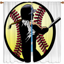 Softball Batter Closeup Window Curtains 89082635