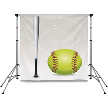 Softball Field, Ball, Bat Illustration Backdrops 67224167