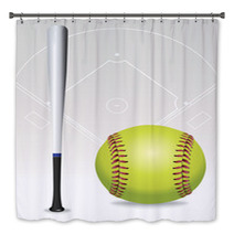 Softball Field, Ball, Bat Illustration Bath Decor 67224167