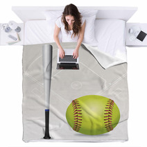 Softball Field, Ball, Bat Illustration Blankets 67224167