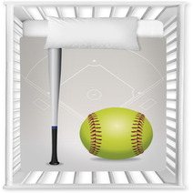Softball Field, Ball, Bat Illustration Nursery Decor 67224167