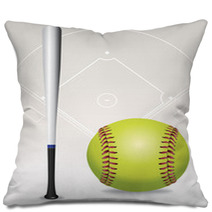 Softball Field, Ball, Bat Illustration Pillows 67224167