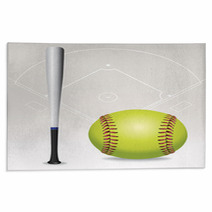 Softball Field, Ball, Bat Illustration Rugs 67224167