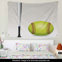 Softball Field, Ball, Bat Illustration Wall Art 67224167