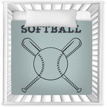 Softball Over Crossed Bats Logo Design Illustration With Text And Background Nursery Decor 111718920