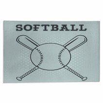 Softball Over Crossed Bats Logo Design Illustration With Text And Background Rugs 111718920