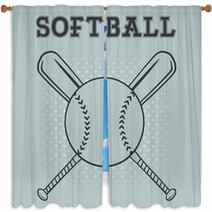 Softball Over Crossed Bats Logo Design Illustration With Text And Background Window Curtains 111718920