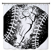 Softball Player Throwing With A Grunge Style Ball Bath Decor 208007402