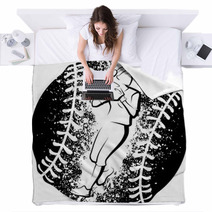 Softball Player Throwing With A Grunge Style Ball Blankets 208007402