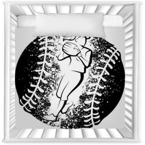 Softball Player Throwing With A Grunge Style Ball Nursery Decor 208007402