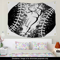 Softball Player Throwing With A Grunge Style Ball Wall Art 208007402