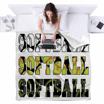 Softball Text With Softballs Is An Illustration Of A Softball Design With The Word Softball And Balls Embedded In The Text Blankets 89139519