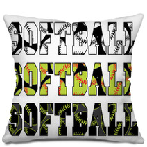 Softball Text With Softballs Is An Illustration Of A Softball Design With The Word Softball And Balls Embedded In The Text Pillows 89139519