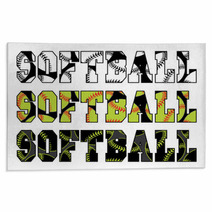 Softball Text With Softballs Is An Illustration Of A Softball Design With The Word Softball And Balls Embedded In The Text Rugs 89139519