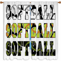 Softball Text With Softballs Is An Illustration Of A Softball Design With The Word Softball And Balls Embedded In The Text Window Curtains 89139519