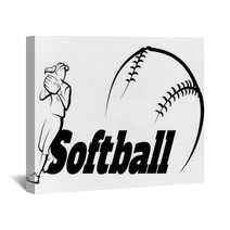 Softball Throw With Text Banner Wall Art 208007425