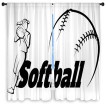 Softball Throw With Text Banner Window Curtains 208007425