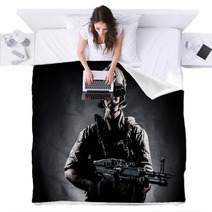 Soldier Man Hold Machine Gun Style Fashion Blankets 58994432