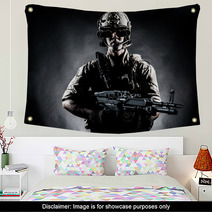 Soldier Man Hold Machine Gun Style Fashion Wall Art 58994432