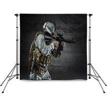 Soldier With Mask Aiming A Rifle Backdrops 60916346