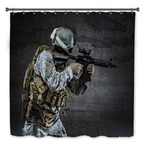 Soldier With Mask Aiming A Rifle Bath Decor 60916346