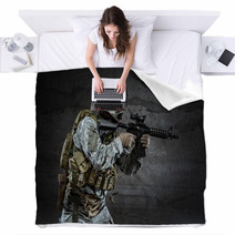 Soldier With Mask Aiming A Rifle Blankets 60916346