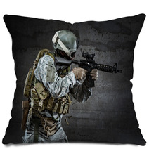 Soldier With Mask Aiming A Rifle Pillows 60916346