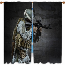 Soldier With Mask Aiming A Rifle Window Curtains 60916346
